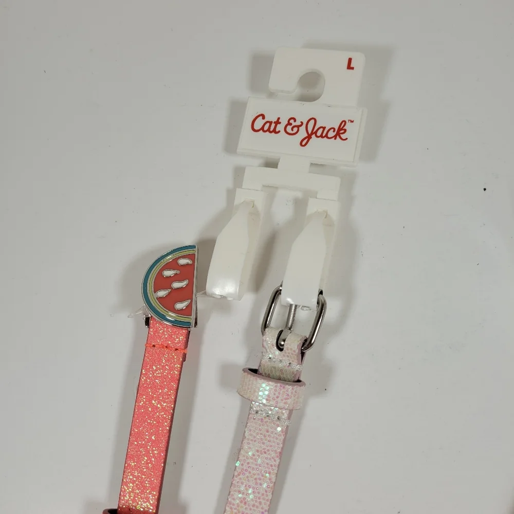Cat & Jack Girls Belts Lot (Includes 2 sets, 4 belts total) 2 White & 2 Pink